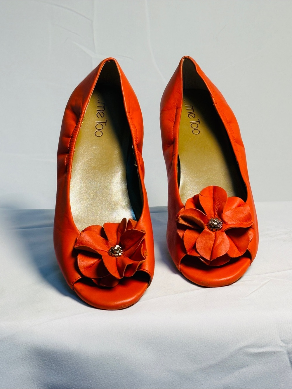 me too Orange Floral Peep-Toe Flats